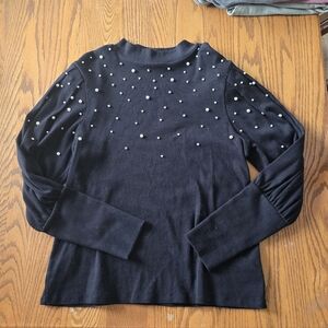 Express Black Long Sleeve Top with Pearl Details